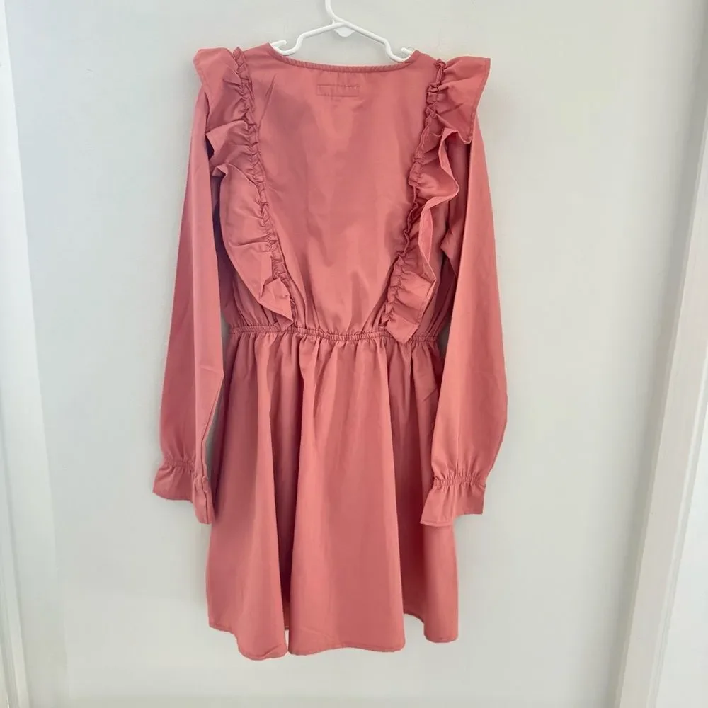 BCBG Girls Dress Rose Color Long Sleeved L Ruffle Pink